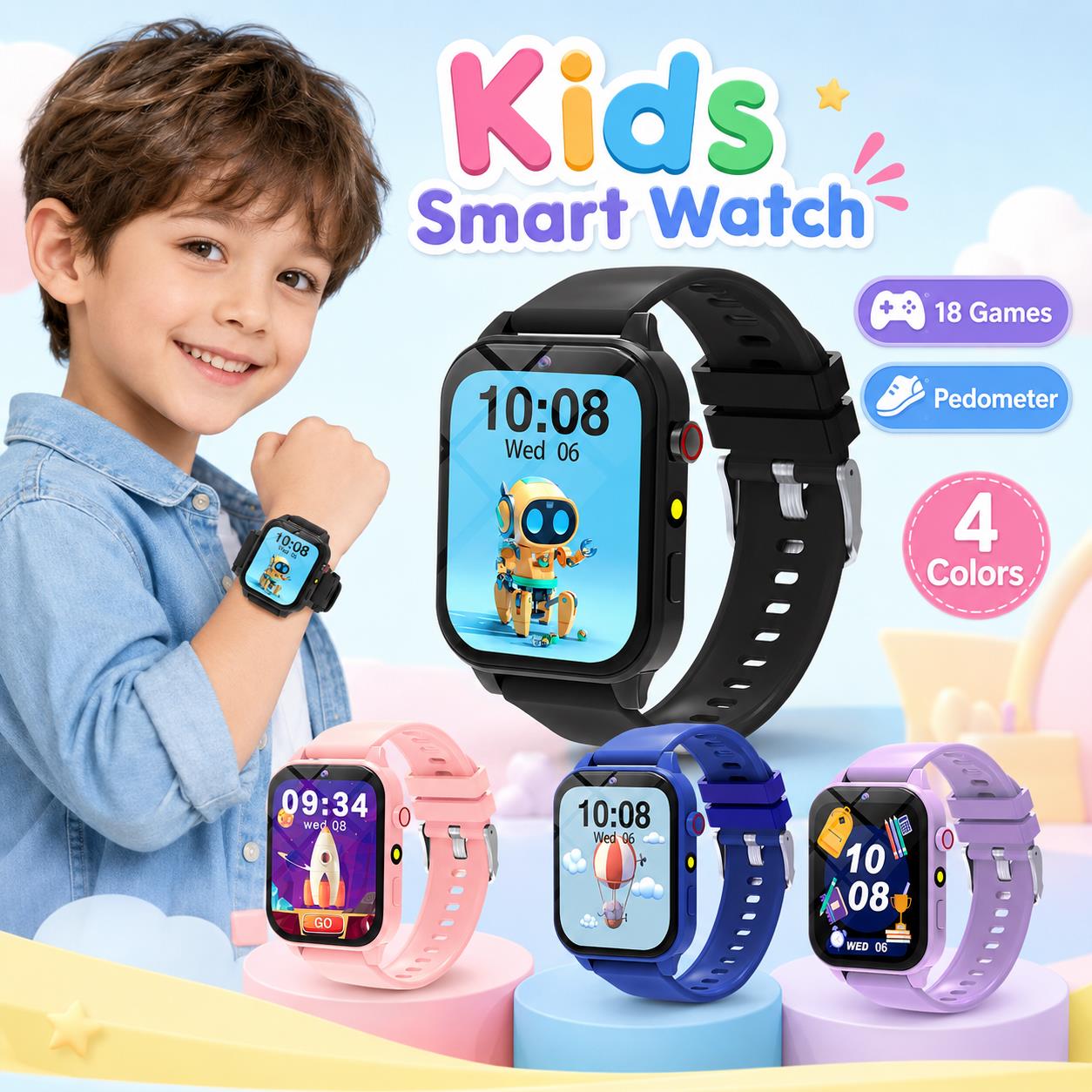 Smartwatch Digital Watches For Boys - Smartwatch-Spiele für Kinder 18 Puzzle-Spiele Schlafüberwachung