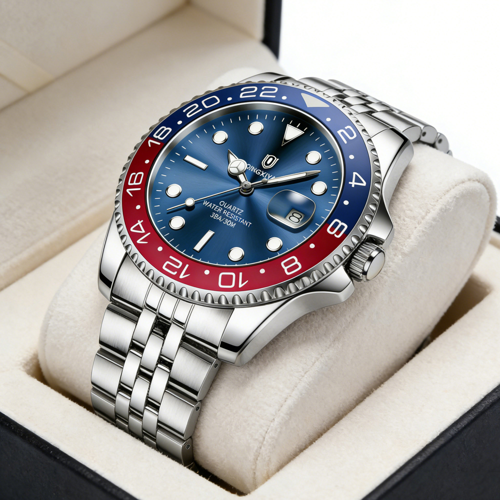 Rolex Watch Datejust - QINGXIYA Brandneue Business-Edelstahluhr, klassische rot-blaue Kreis-Lupe,