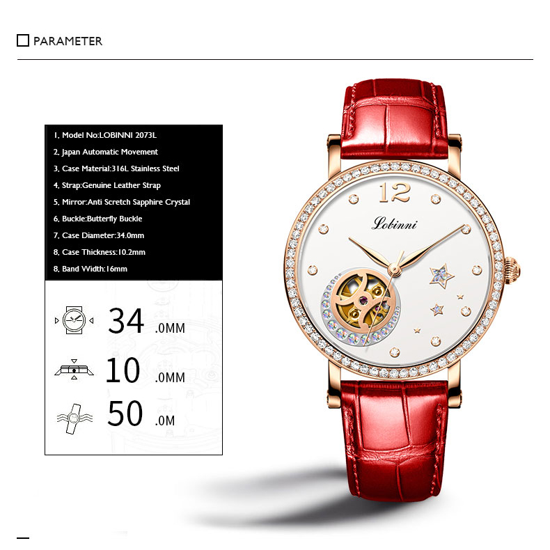 LOBINNI Luxus-Damenuhren, Dame – Skeleton Mechanical Watch Bewertung und Preis